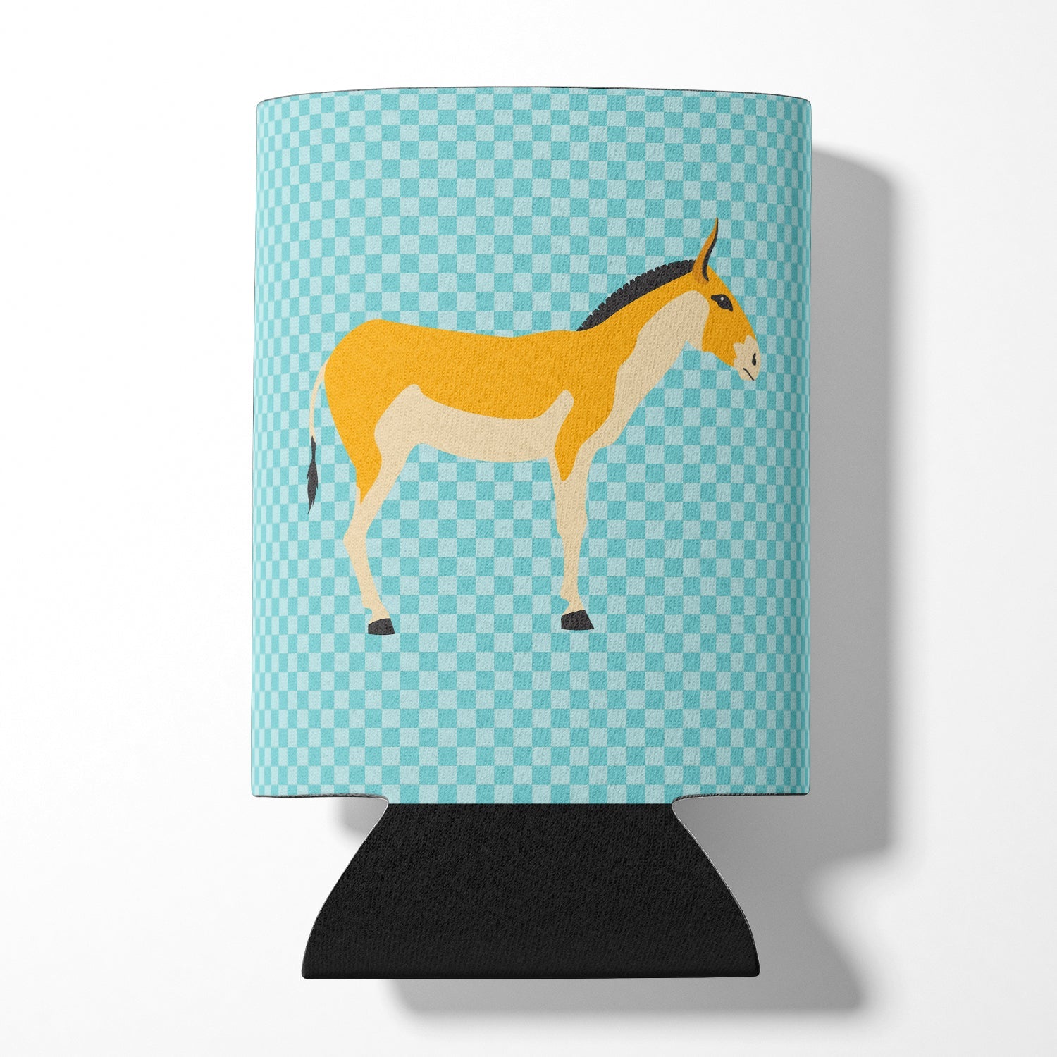 Turkmenian Kulan Donkey Blue Check Can or Bottle Hugger Cooler Sleeve for Standard 12 oz Cans, Insulated Foam Beer & Soda Can Hugger Reusable
