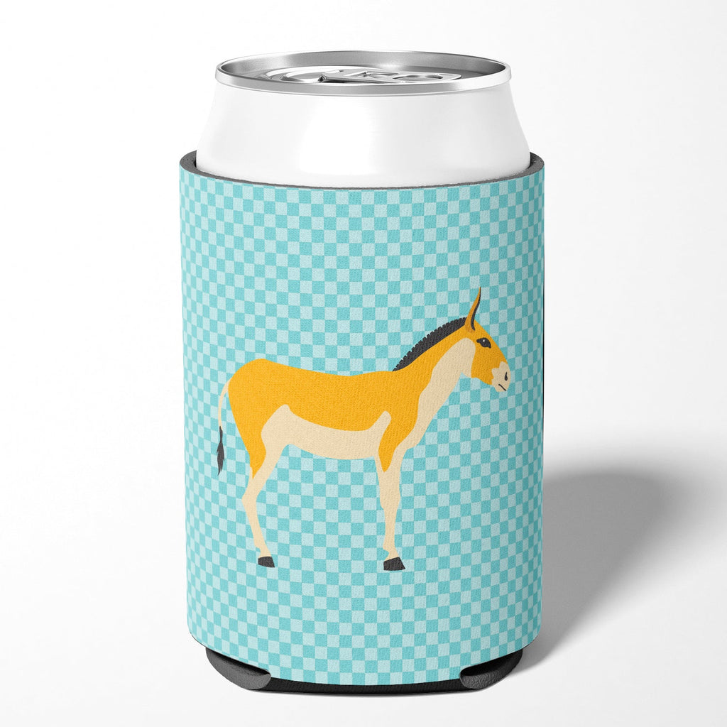 Turkmenian Kulan Donkey Blue Check Can or Bottle Hugger Cooler Sleeve for Standard 12 oz Cans, Insulated Foam Beer & Soda Can Hugger Reusable