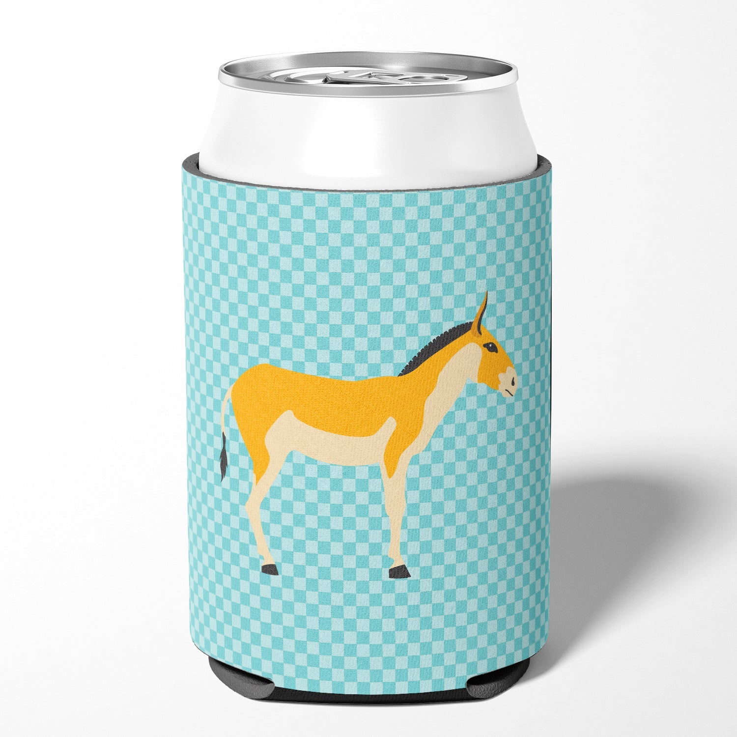 Turkmenian Kulan Donkey Blue Check Can or Bottle Hugger Cooler Sleeve for Standard 12 oz Cans, Insulated Foam Beer & Soda Can Hugger Reusable