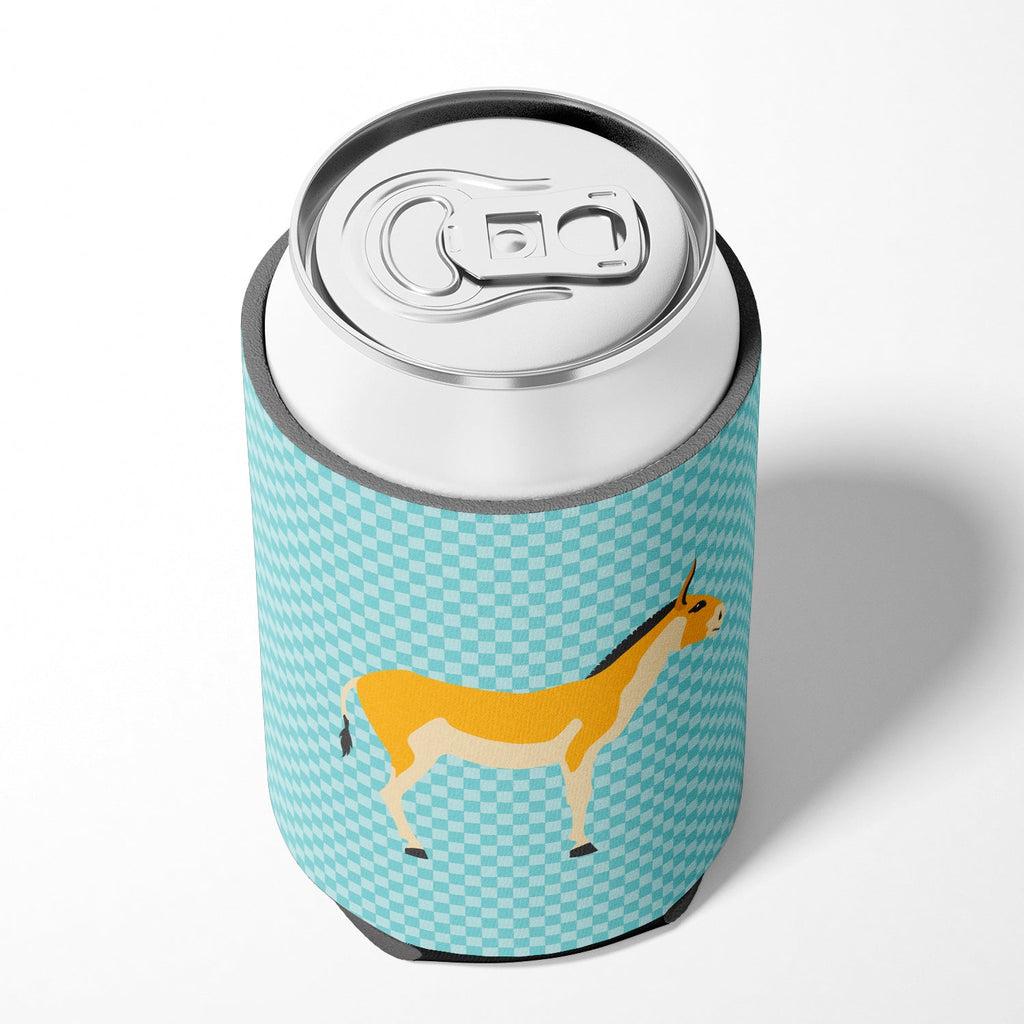 Turkmenian Kulan Donkey Blue Check Can or Bottle Hugger Cooler Sleeve for Standard 12 oz Cans, Insulated Foam Beer & Soda Can Hugger Reusable