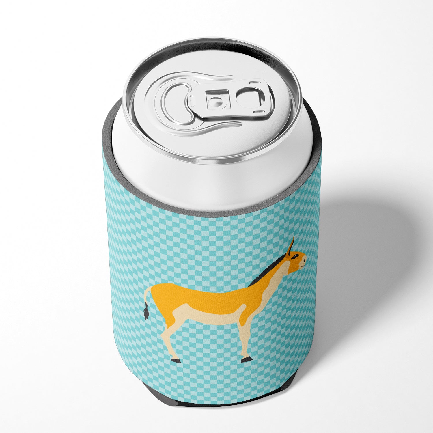 Turkmenian Kulan Donkey Blue Check Can or Bottle Hugger Cooler Sleeve for Standard 12 oz Cans, Insulated Foam Beer & Soda Can Hugger Reusable