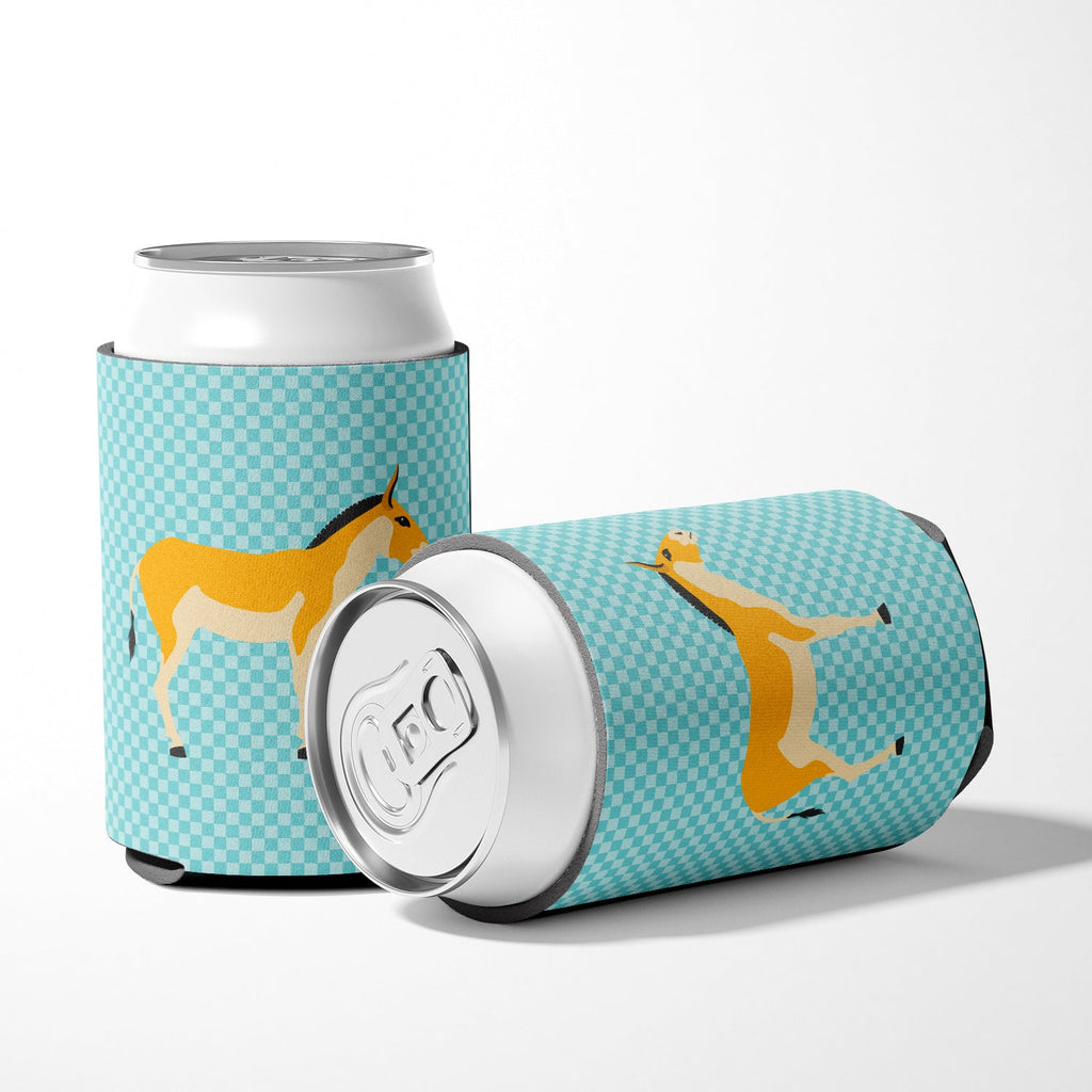 Turkmenian Kulan Donkey Blue Check Can or Bottle Hugger Cooler Sleeve for Standard 12 oz Cans, Insulated Foam Beer & Soda Can Hugger Reusable