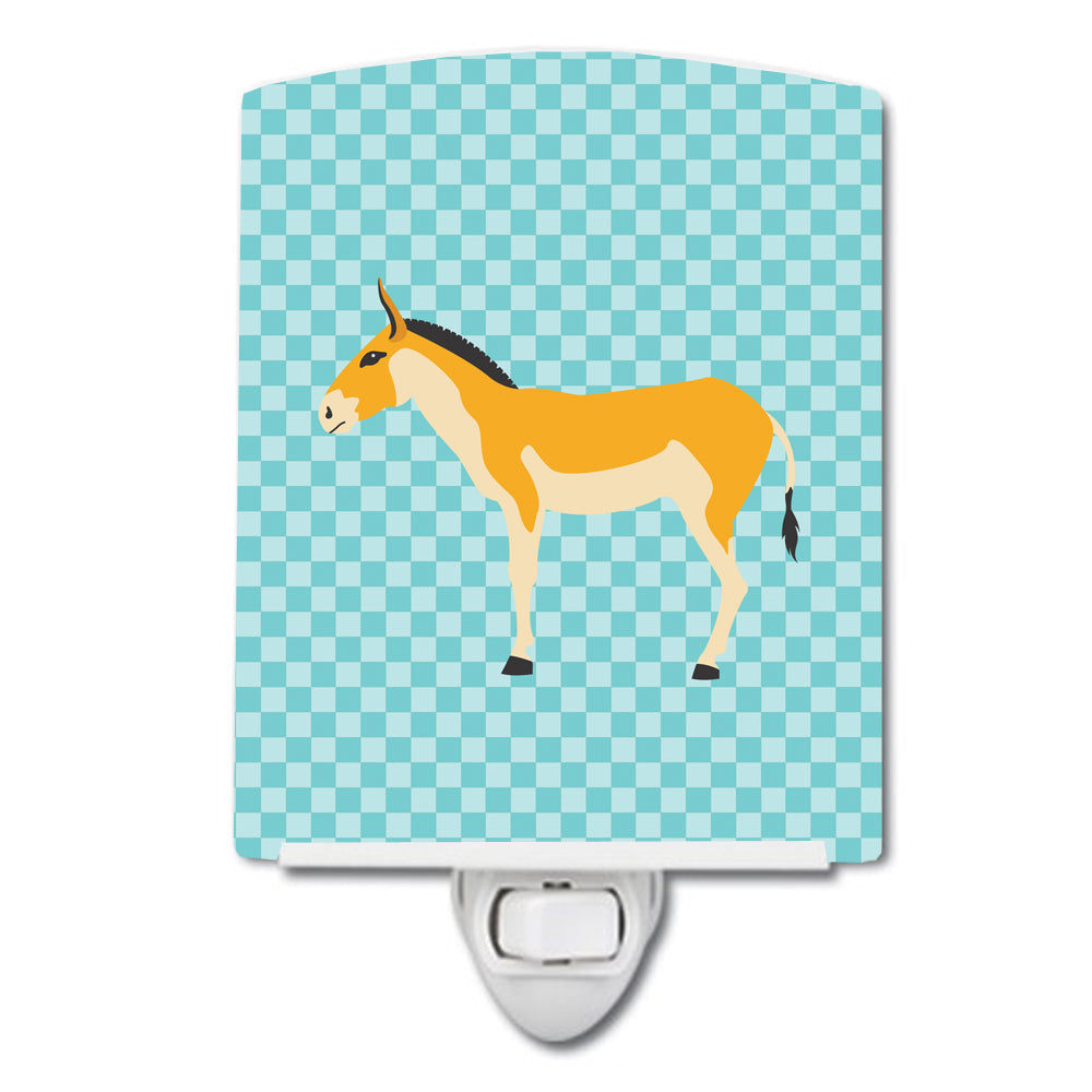 Turkmenian Kulan Donkey Blue Check Ceramic Night Light Compact, UL-Certified, Ideal for Bedroom, Bathroom, Nursery, Hallway, Kitchen, 6x4x3, Multicolor