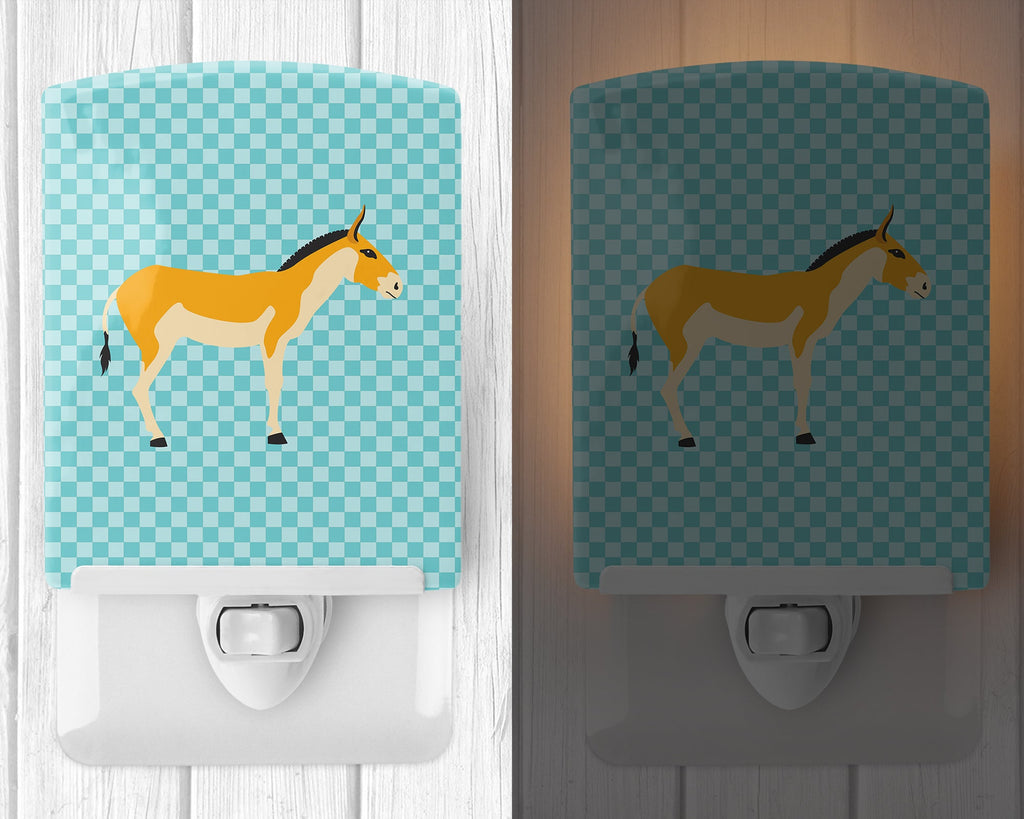 Turkmenian Kulan Donkey Blue Check Ceramic Night Light Compact, UL-Certified, Ideal for Bedroom, Bathroom, Nursery, Hallway, Kitchen, 6x4x3, Multicolor