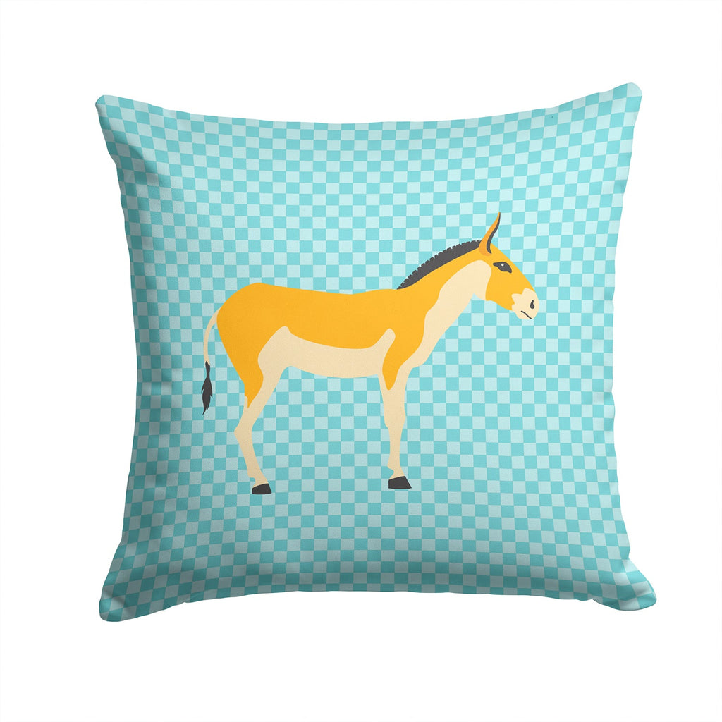Turkmenian Kulan Donkey Blue Check Decorative Throw Pillow 14x14 Indoor Outdoor Accent Cushion, Fabric Cover with Insert for Sofa, Bed, Porch & Living Room