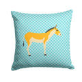 Turkmenian Kulan Donkey Blue Check Decorative Throw Pillow 14x14 Indoor Outdoor Accent Cushion, Fabric Cover with Insert for Sofa, Bed, Porch & Living Room