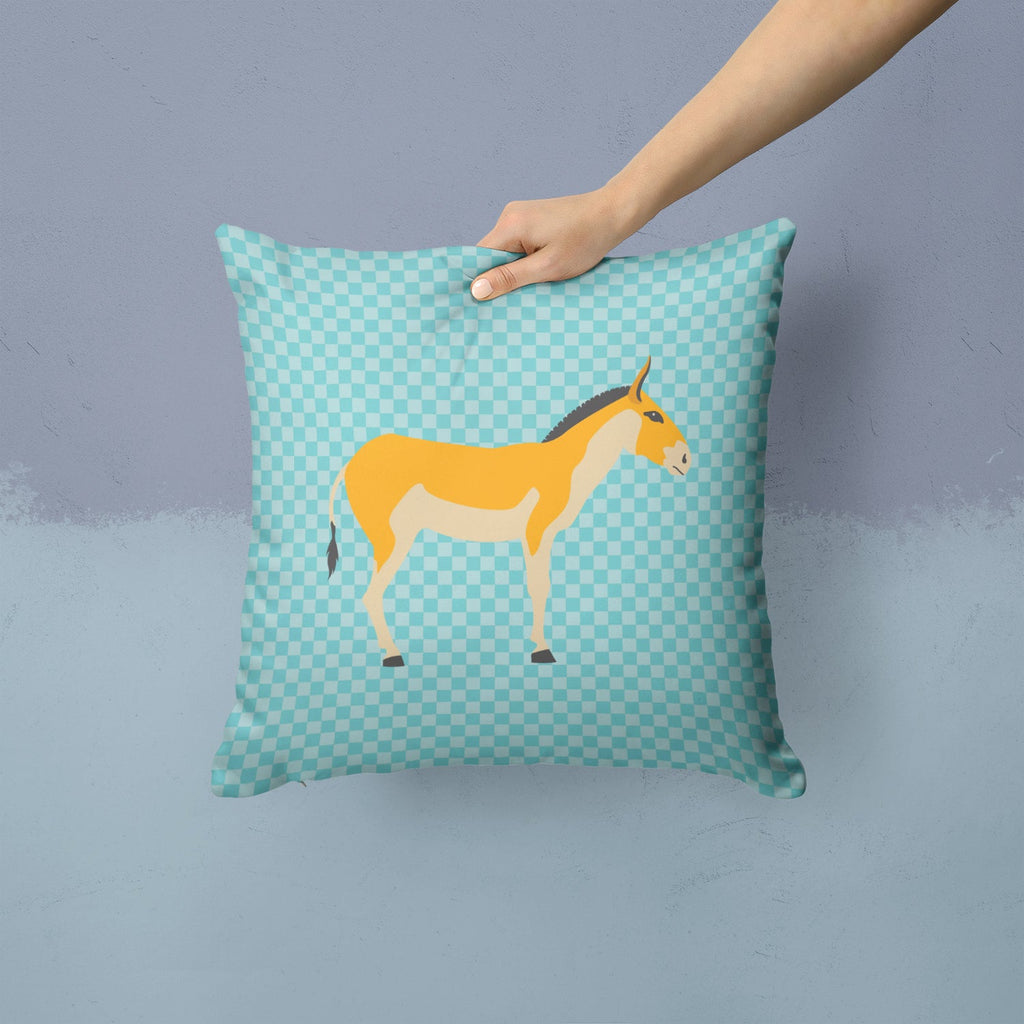 Turkmenian Kulan Donkey Blue Check Decorative Throw Pillow 14x14 Indoor Outdoor Accent Cushion, Fabric Cover with Insert for Sofa, Bed, Porch & Living Room