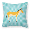 Turkmenian Kulan Donkey Blue Check Decorative Throw Pillow 18x18 Indoor Outdoor Accent Cushion, Fabric Cover with Insert for Sofa, Bed, Porch & Living Room