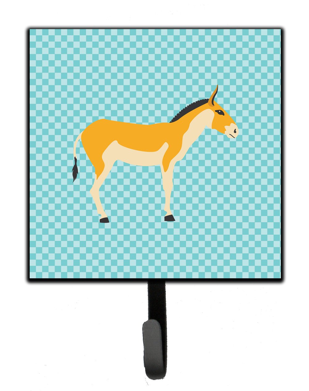 Turkmenian Kulan Donkey Blue Check Leash or Key Holder Wall Hooks, Key Hooks Holder, Coat Rack Wall Mount, Coat Hooks, Hooks for Hanging Keys, Towels, Aprons, Leashes