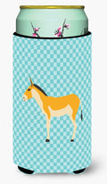 Turkmenian Kulan Donkey Blue Check Tall Boy Hugger Can Cooler Sleeve Machine Washable Drink Collapsible Insulator Beverage Insulated Holder