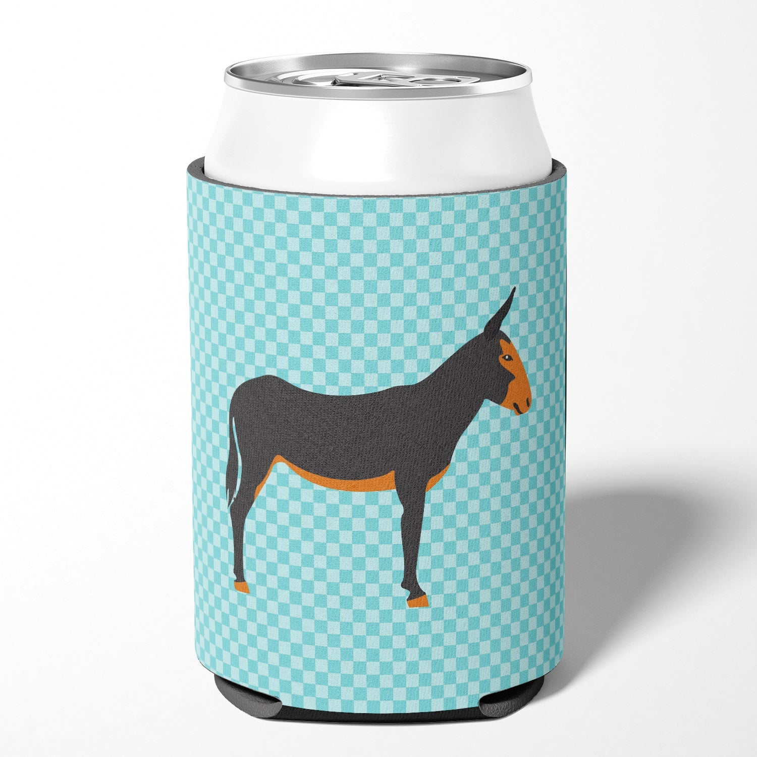 Catalan Donkey Blue Check Can or Bottle Hugger Cooler Sleeve for Standard 12 oz Cans, Insulated Foam Beer & Soda Can Hugger Reusable