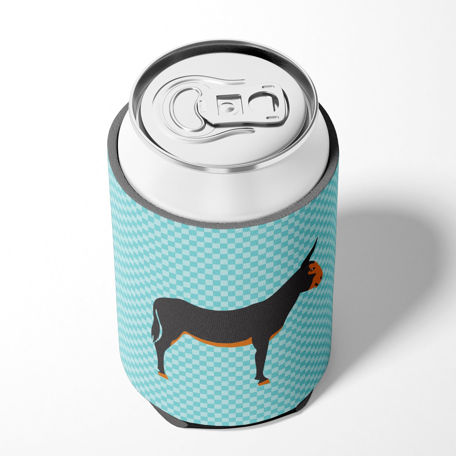 Catalan Donkey Blue Check Can or Bottle Hugger Cooler Sleeve for Standard 12 oz Cans, Insulated Foam Beer & Soda Can Hugger Reusable