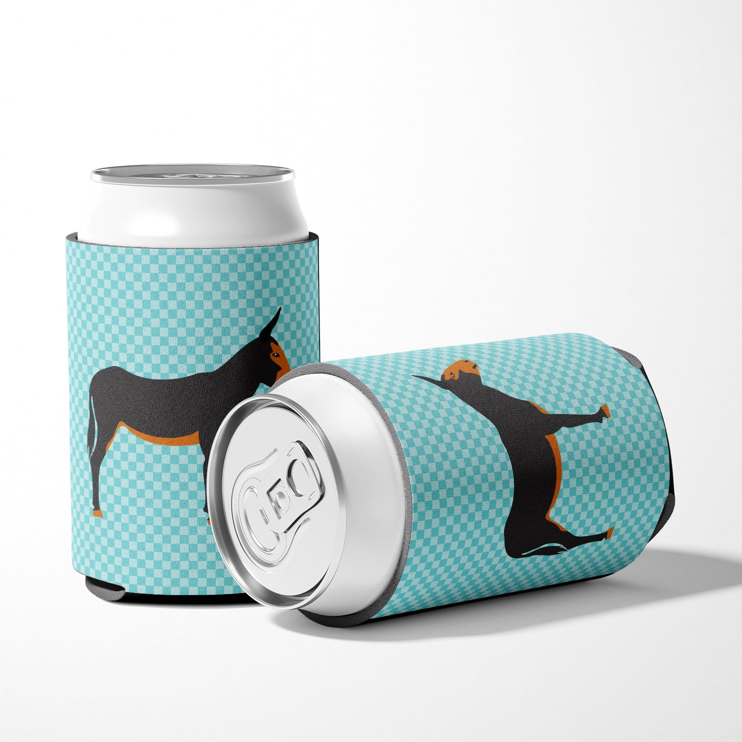 Catalan Donkey Blue Check Can or Bottle Hugger Cooler Sleeve for Standard 12 oz Cans, Insulated Foam Beer & Soda Can Hugger Reusable