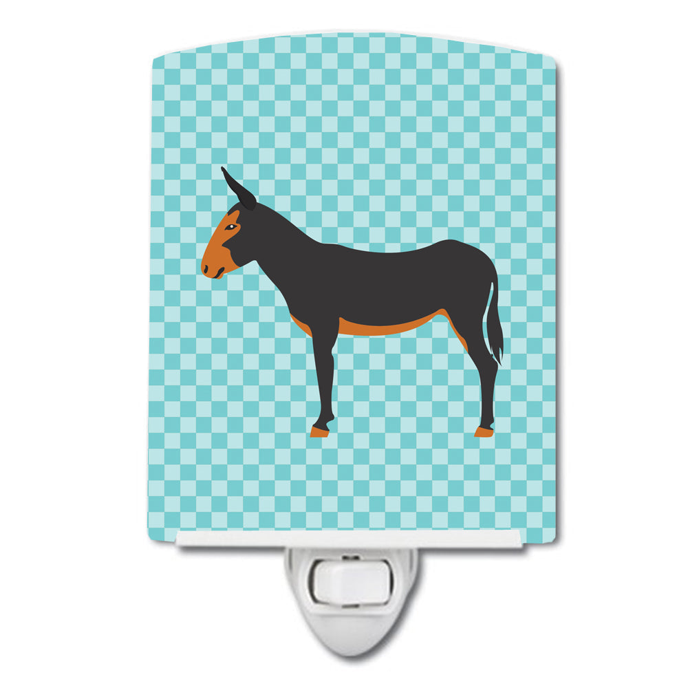 Catalan Donkey Blue Check Ceramic Night Light Compact, UL-Certified, Ideal for Bedroom, Bathroom, Nursery, Hallway, Kitchen, 6x4x3, Multicolor