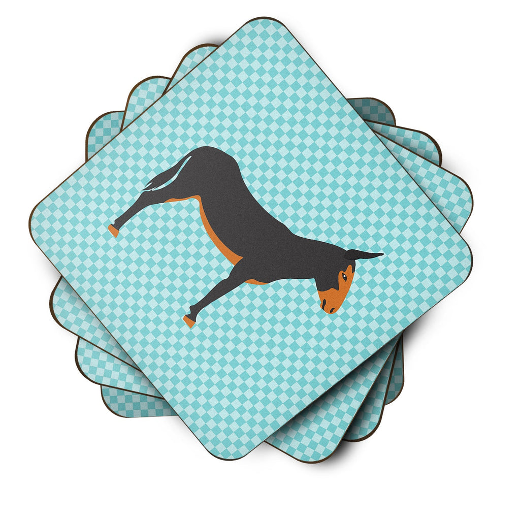 Catalan Donkey Blue Check Foam Coasters Set of 4 Cup Coasters for Indoor Outdoor, Tabletop Protection, Anti Slip, Mouse pad Material