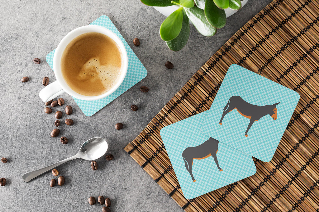 Catalan Donkey Blue Check Foam Coasters Set of 4 Cup Coasters for Indoor Outdoor, Tabletop Protection, Anti Slip, Mouse pad Material