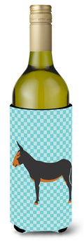 Catalan Donkey Blue Check Wine Bottle Hugger Gift Sleeve for Standard 750 ml Bottles, Insulated Reusable Also Fits Mini Shot & Pint Bottles