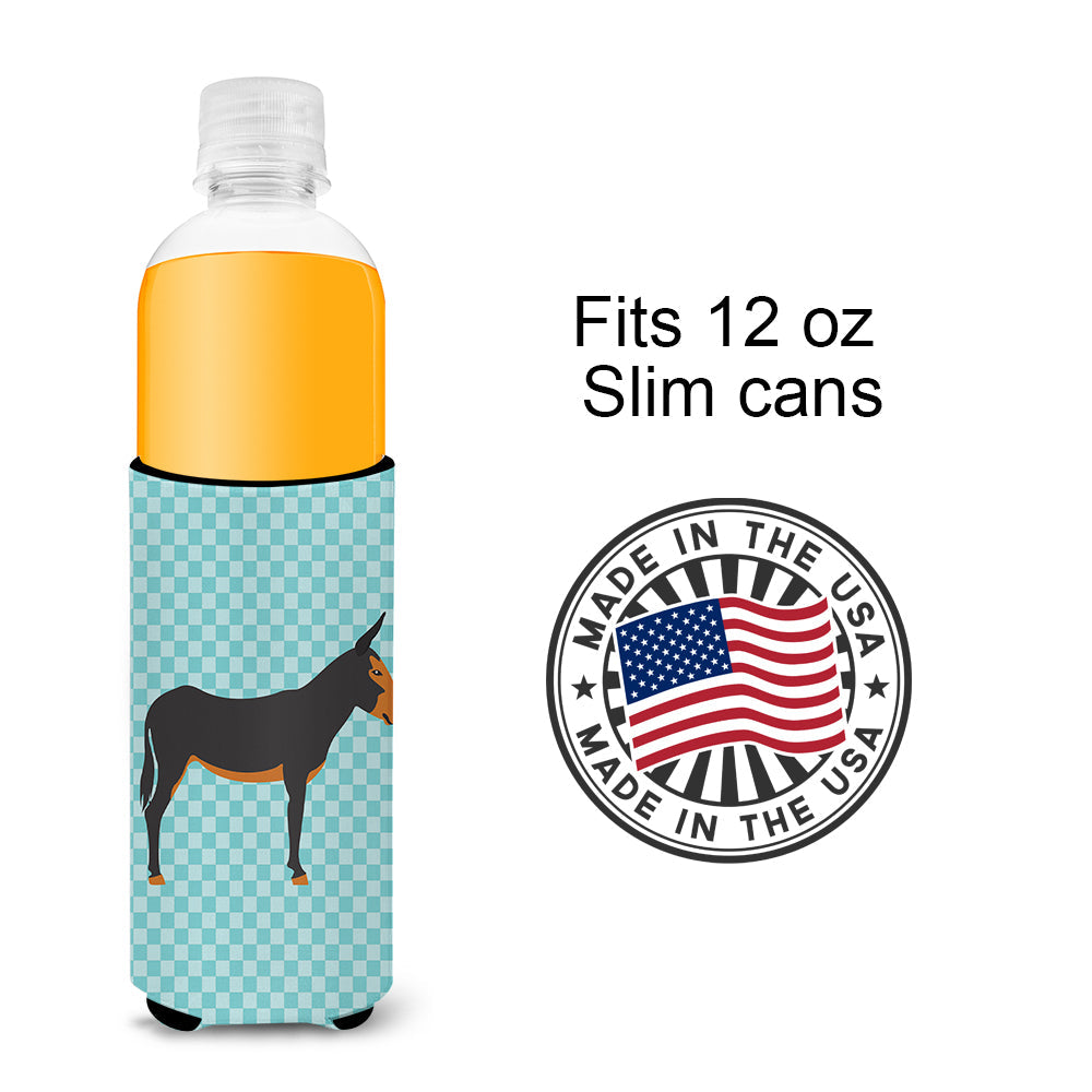 Catalan Donkey Blue Check Slim Can Hugger , Insulated Foam Hugger for 12 oz Slim Cans, Beer Bottles & Water Bottles, Printed in USA