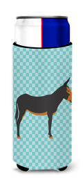 Catalan Donkey Blue Check Slim Can Hugger , Insulated Foam Hugger for 12 oz Slim Cans, Beer Bottles & Water Bottles, Printed in USA