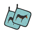 Catalan Donkey Blue Check Pot Holder Set of 2 Heat Resistant Quilted Hot Pads 7.5 x 7.5 Inch, Insulated Kitchen Trivets for Cooking & Baking