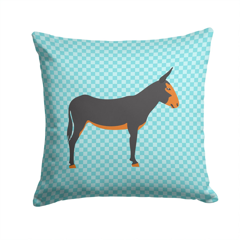 Catalan Donkey Blue Check Decorative Throw Pillow 14x14 Indoor Outdoor Accent Cushion, Fabric Cover with Insert for Sofa, Bed, Porch & Living Room