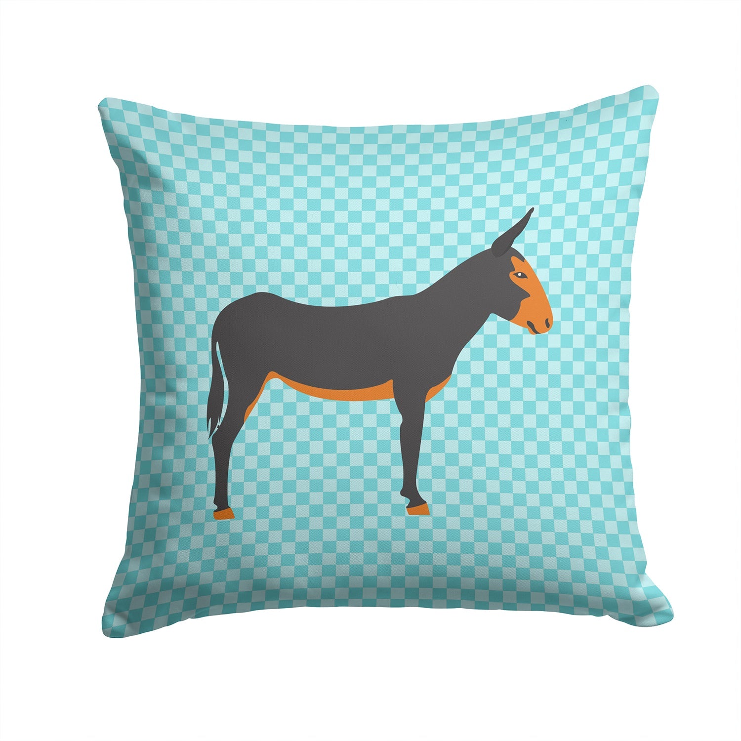 Catalan Donkey Blue Check Decorative Throw Pillow 14x14 Indoor Outdoor Accent Cushion, Fabric Cover with Insert for Sofa, Bed, Porch & Living Room