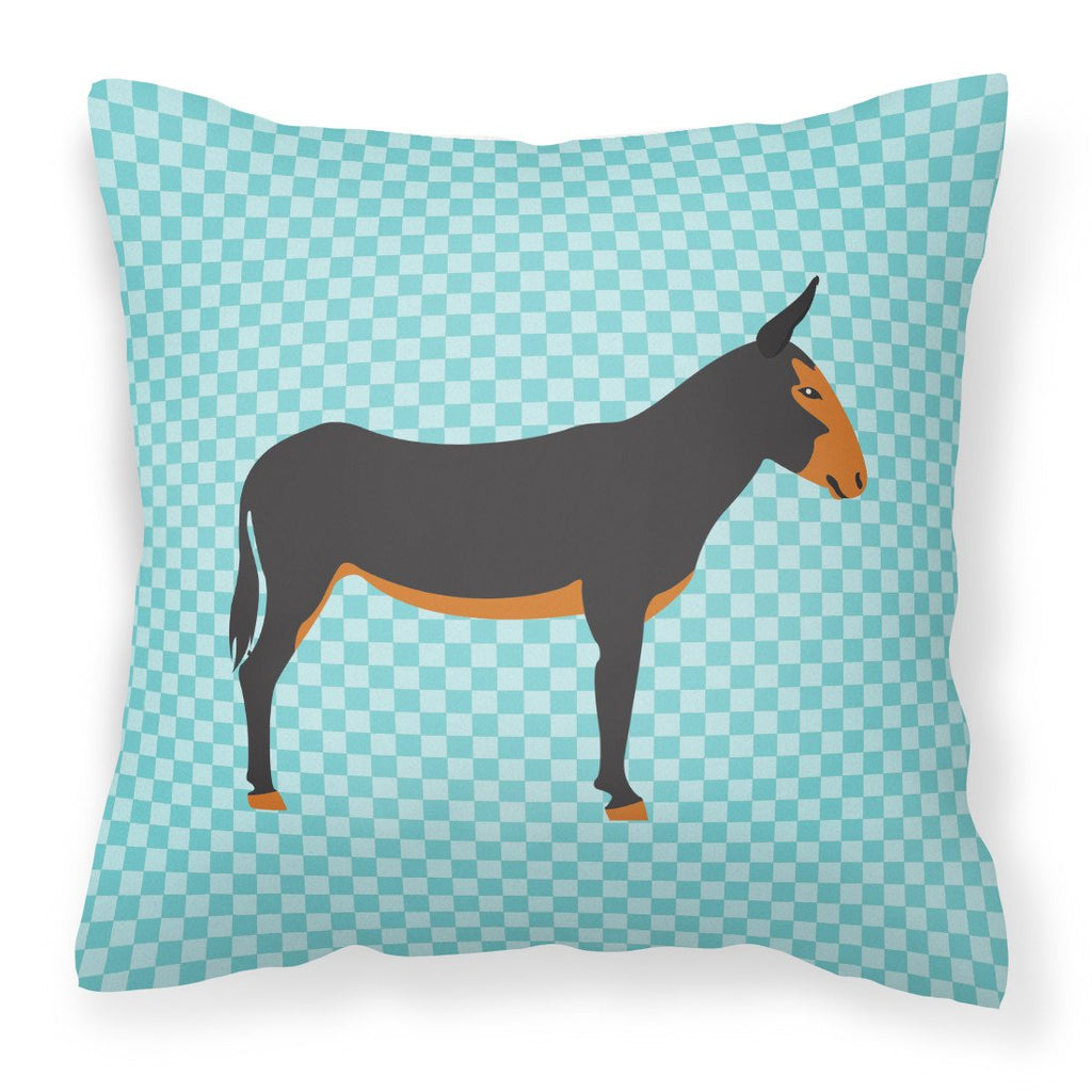 Catalan Donkey Blue Check Decorative Throw Pillow 18x18 Indoor Outdoor Accent Cushion, Fabric Cover with Insert for Sofa, Bed, Porch & Living Room