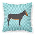 Catalan Donkey Blue Check Decorative Throw Pillow 18x18 Indoor Outdoor Accent Cushion, Fabric Cover with Insert for Sofa, Bed, Porch & Living Room