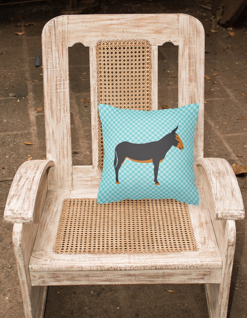 Catalan Donkey Blue Check Decorative Throw Pillow 18x18 Indoor Outdoor Accent Cushion, Fabric Cover with Insert for Sofa, Bed, Porch & Living Room