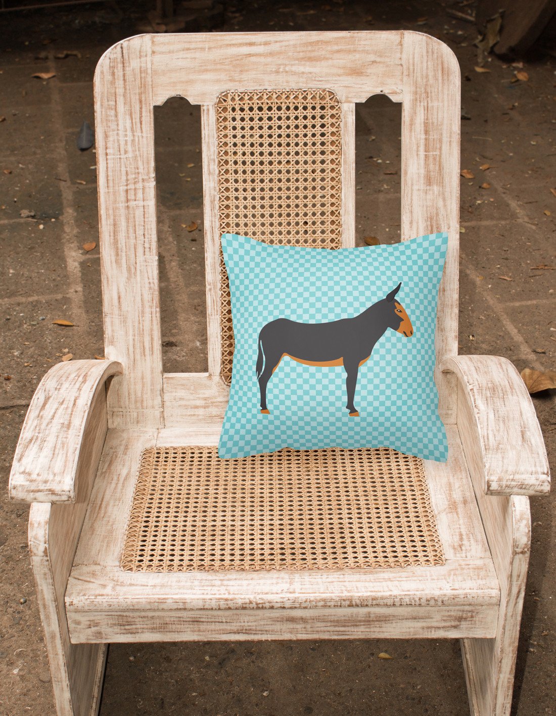 Catalan Donkey Blue Check Decorative Throw Pillow 18x18 Indoor Outdoor Accent Cushion, Fabric Cover with Insert for Sofa, Bed, Porch & Living Room