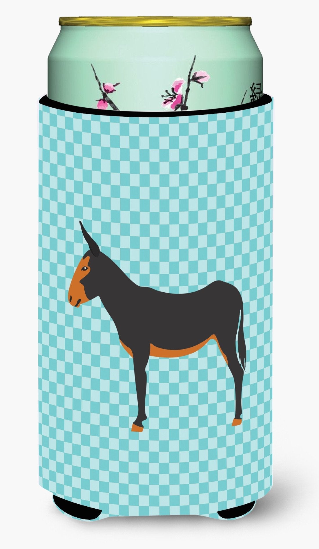 Catalan Donkey Blue Check Tall Boy Hugger Can Cooler Sleeve Machine Washable Drink Collapsible Insulator Beverage Insulated Holder