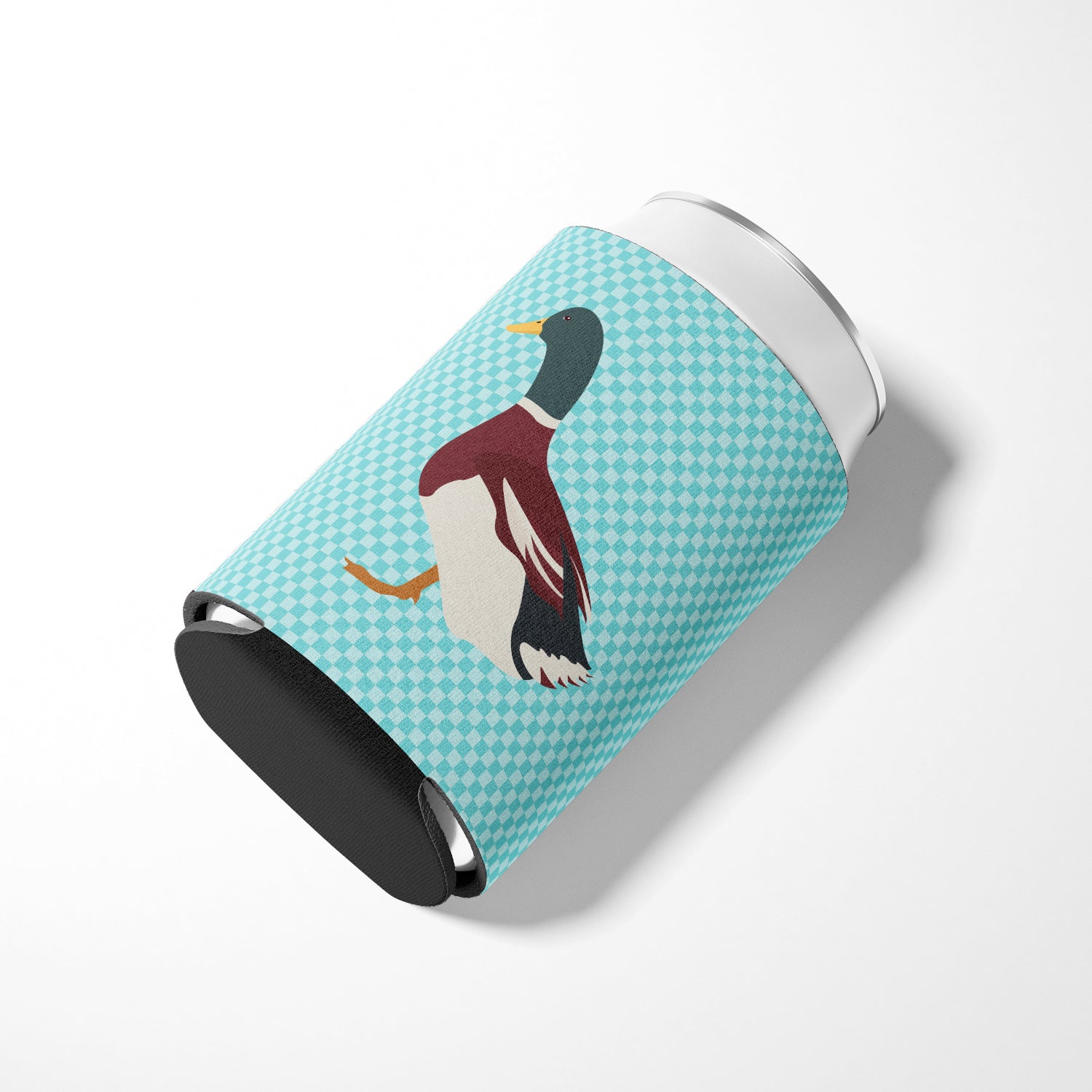Rouen Duck Blue Check Can or Bottle Hugger Cooler Sleeve for Standard 12 oz Cans, Insulated Foam Beer & Soda Can Hugger Reusable