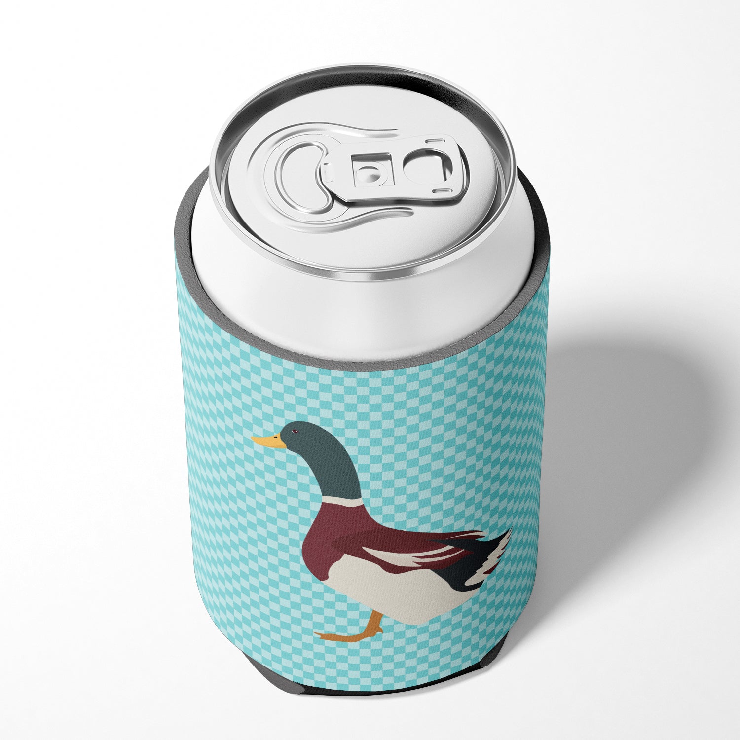 Rouen Duck Blue Check Can or Bottle Hugger Cooler Sleeve for Standard 12 oz Cans, Insulated Foam Beer & Soda Can Hugger Reusable