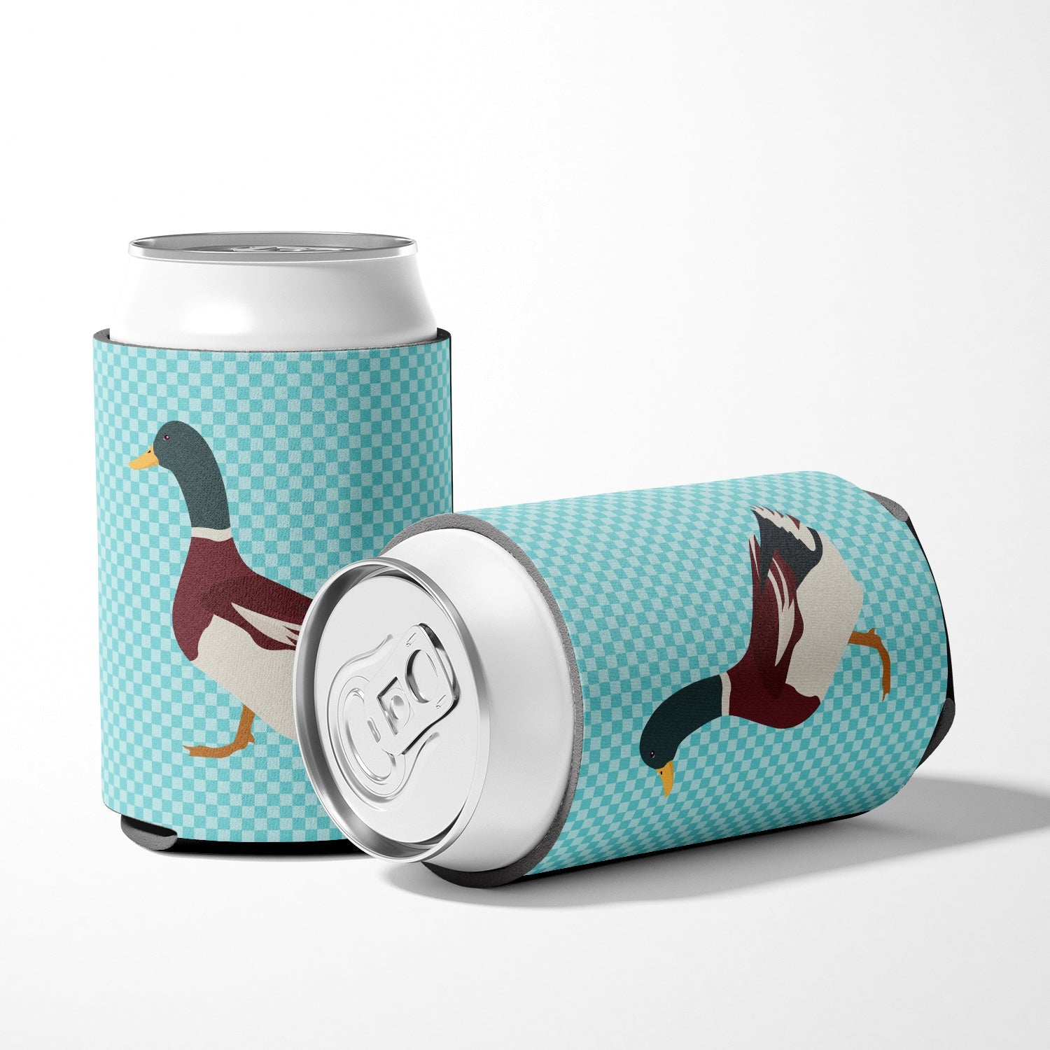 Rouen Duck Blue Check Can or Bottle Hugger Cooler Sleeve for Standard 12 oz Cans, Insulated Foam Beer & Soda Can Hugger Reusable