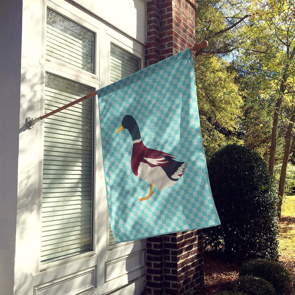 Rouen Duck Blue Check House Flag 28x40 Porch Sleeve Pole Decorative Outside Yard Banner Artwork Wall Hanging, Polyester