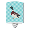 Rouen Duck Blue Check Ceramic Night Light Compact, UL-Certified, Ideal for Bedroom, Bathroom, Nursery, Hallway, Kitchen, 6x4x3, Multicolor