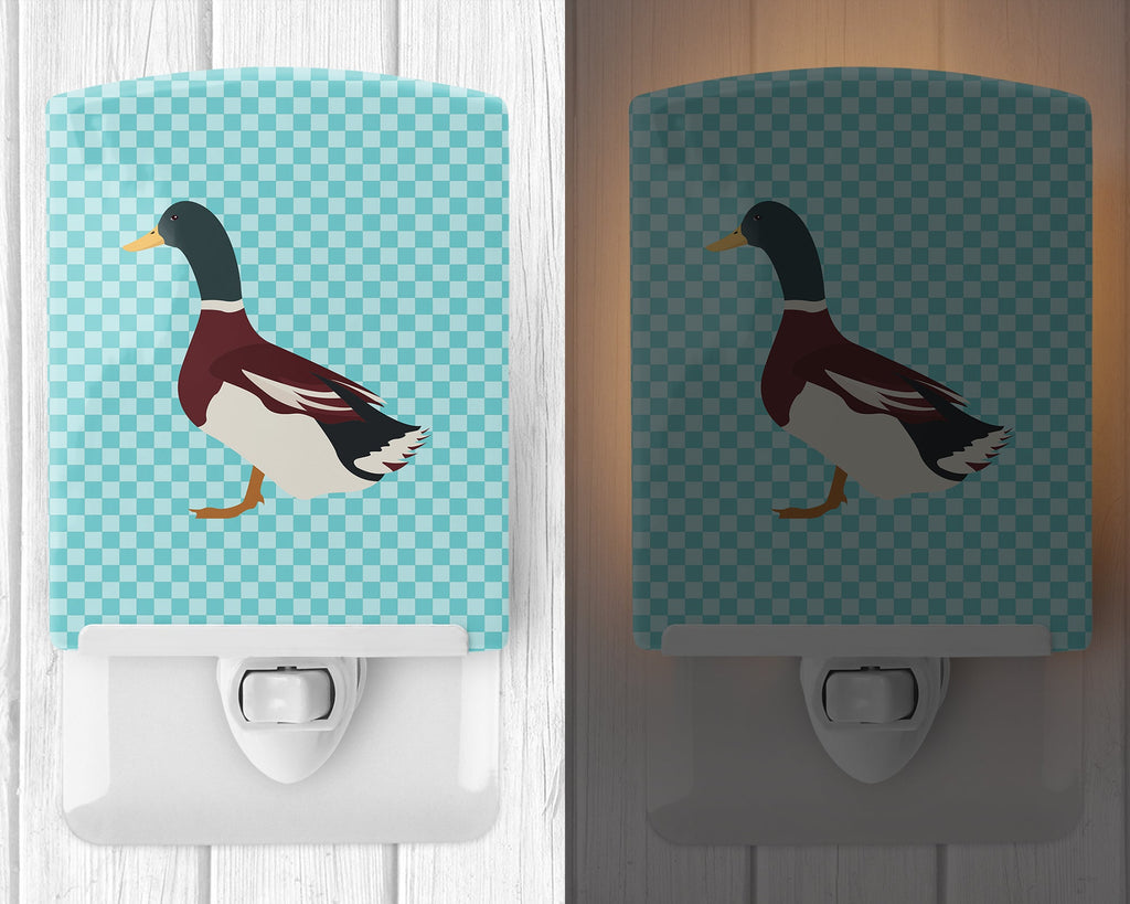 Rouen Duck Blue Check Ceramic Night Light Compact, UL-Certified, Ideal for Bedroom, Bathroom, Nursery, Hallway, Kitchen, 6x4x3, Multicolor