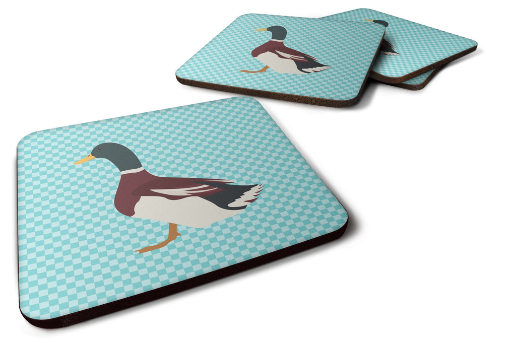 Rouen Duck Blue Check Foam Coasters Set of 4 Cup Coasters for Indoor Outdoor, Tabletop Protection, Anti Slip, Mouse pad Material