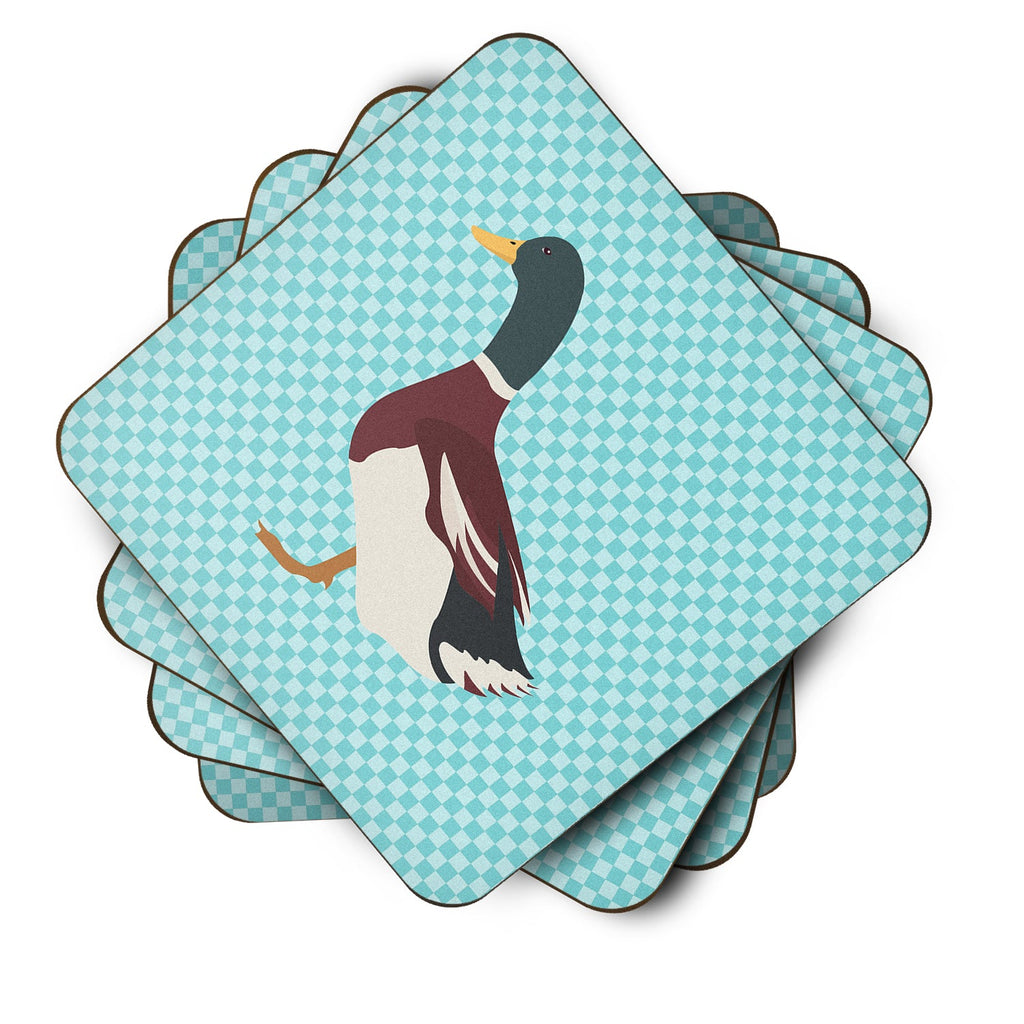 Rouen Duck Blue Check Foam Coasters Set of 4 Cup Coasters for Indoor Outdoor, Tabletop Protection, Anti Slip, Mouse pad Material