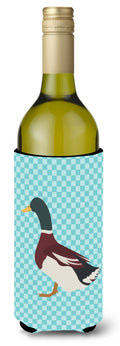 Rouen Duck Blue Check Wine Bottle Hugger Gift Sleeve for Standard 750 ml Bottles, Insulated Reusable Also Fits Mini Shot & Pint Bottles