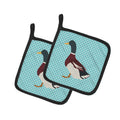 Rouen Duck Blue Check Pot Holder Set of 2 Heat Resistant Quilted Hot Pads 7.5 x 7.5 Inch, Insulated Kitchen Trivets for Cooking & Baking