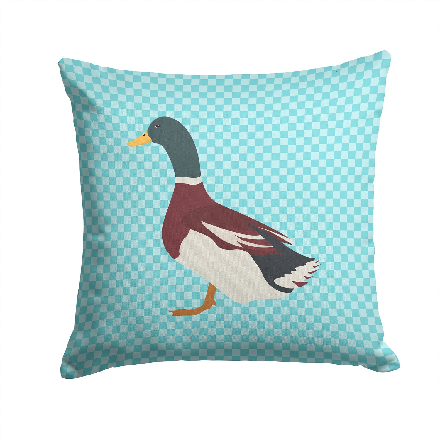 Rouen Duck Blue Check Decorative Throw Pillow 14x14 Indoor Outdoor Accent Cushion, Fabric Cover with Insert for Sofa, Bed, Porch & Living Room