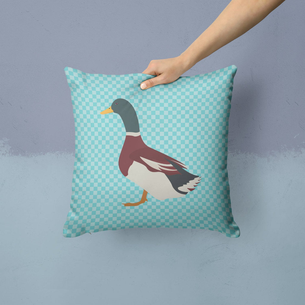 Rouen Duck Blue Check Decorative Throw Pillow 14x14 Indoor Outdoor Accent Cushion, Fabric Cover with Insert for Sofa, Bed, Porch & Living Room