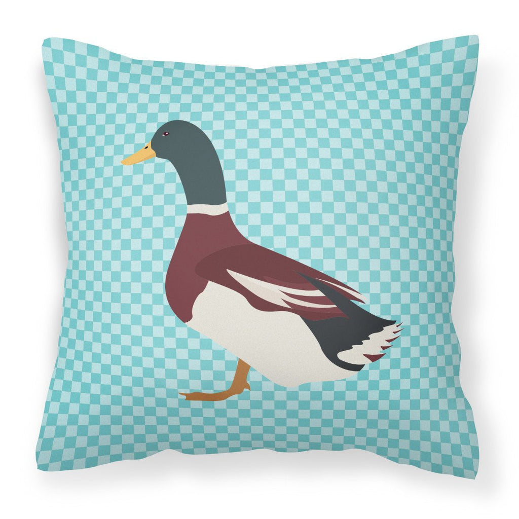 Rouen Duck Blue Check Decorative Throw Pillow 18x18 Indoor Outdoor Accent Cushion, Fabric Cover with Insert for Sofa, Bed, Porch & Living Room