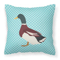Rouen Duck Blue Check Decorative Throw Pillow 18x18 Indoor Outdoor Accent Cushion, Fabric Cover with Insert for Sofa, Bed, Porch & Living Room