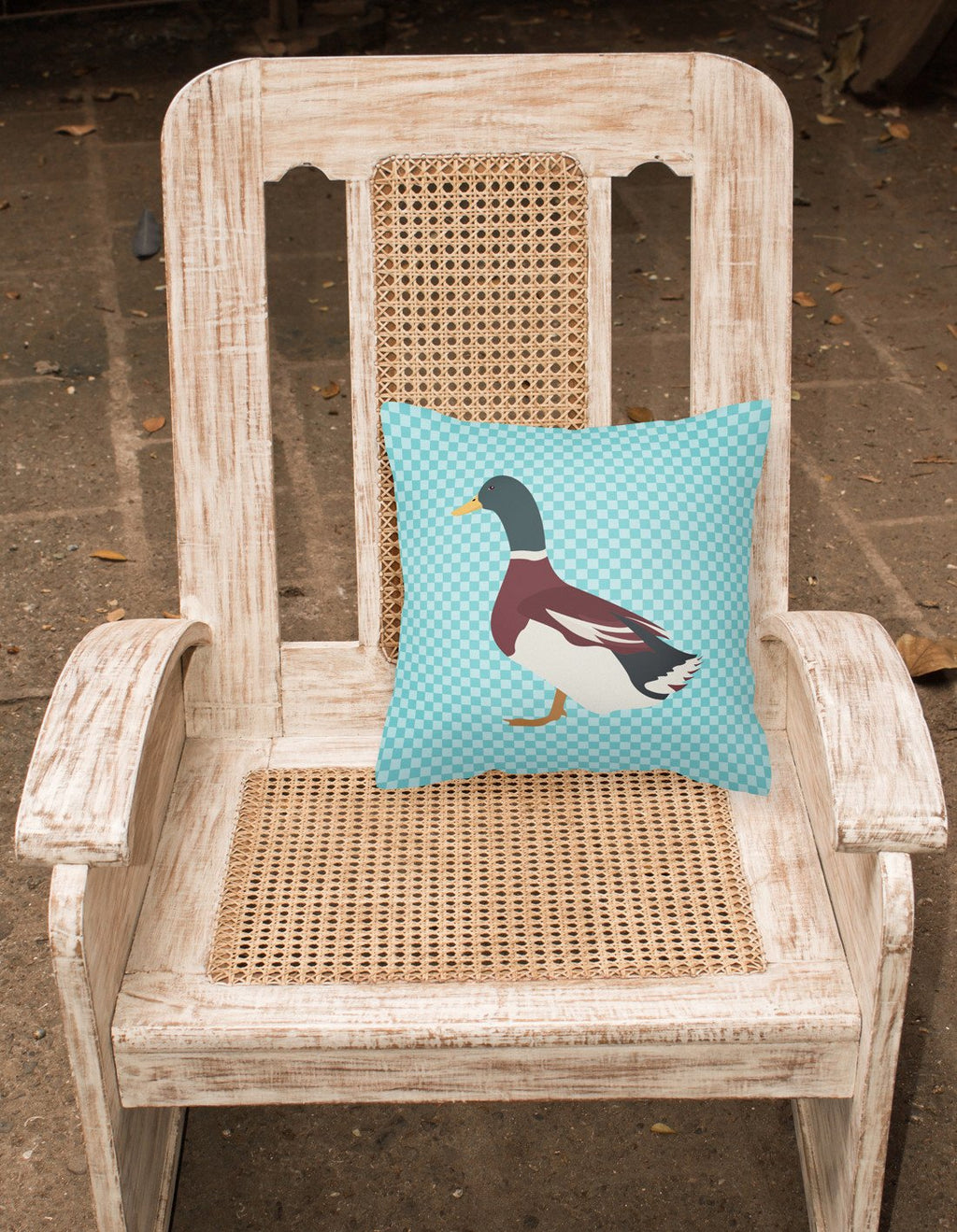 Rouen Duck Blue Check Decorative Throw Pillow 18x18 Indoor Outdoor Accent Cushion, Fabric Cover with Insert for Sofa, Bed, Porch & Living Room