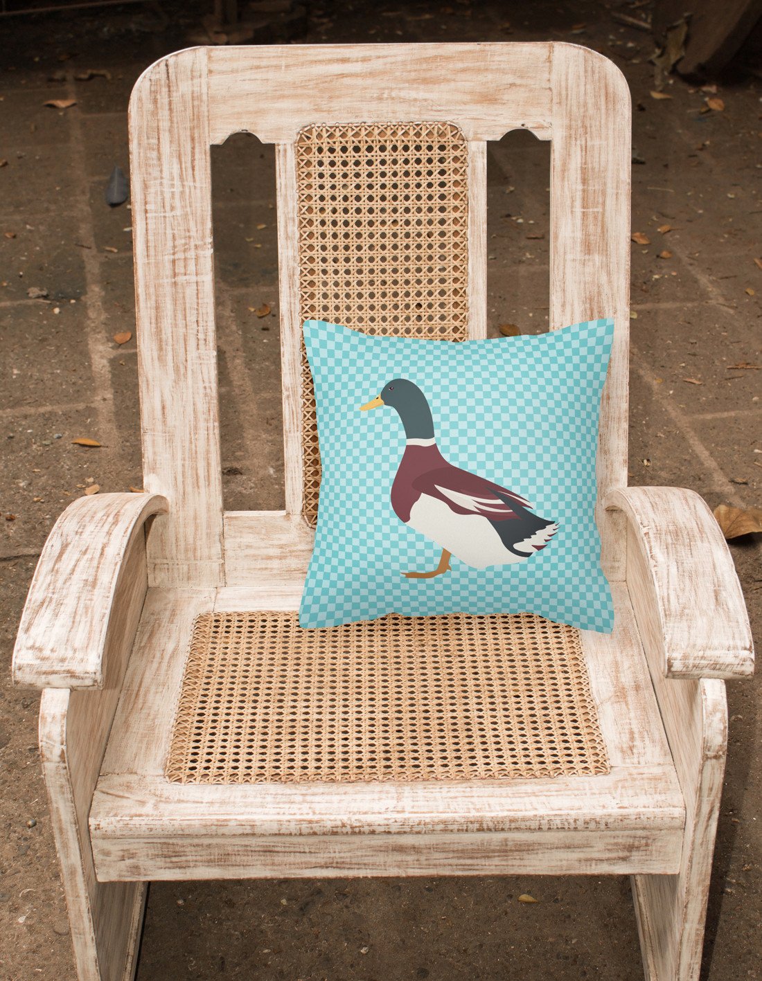 Rouen Duck Blue Check Decorative Throw Pillow 18x18 Indoor Outdoor Accent Cushion, Fabric Cover with Insert for Sofa, Bed, Porch & Living Room