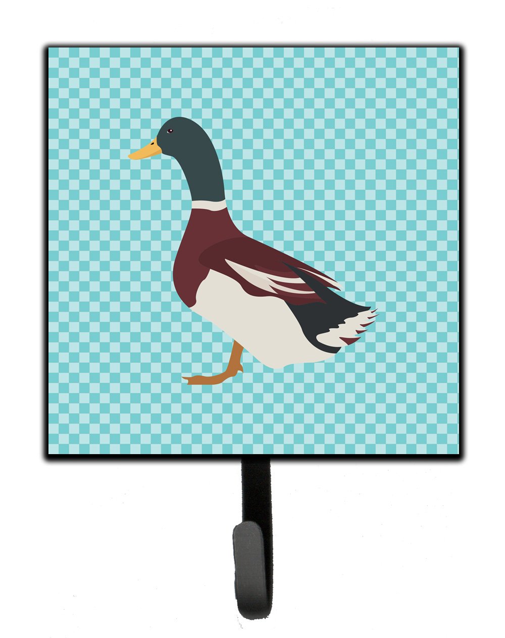 Rouen Duck Blue Check Leash or Key Holder Wall Hooks, Key Hooks Holder, Coat Rack Wall Mount, Coat Hooks, Hooks for Hanging Keys, Towels, Aprons, Leashes