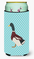 Rouen Duck Blue Check Tall Boy Hugger Can Cooler Sleeve Machine Washable Drink Collapsible Insulator Beverage Insulated Holder
