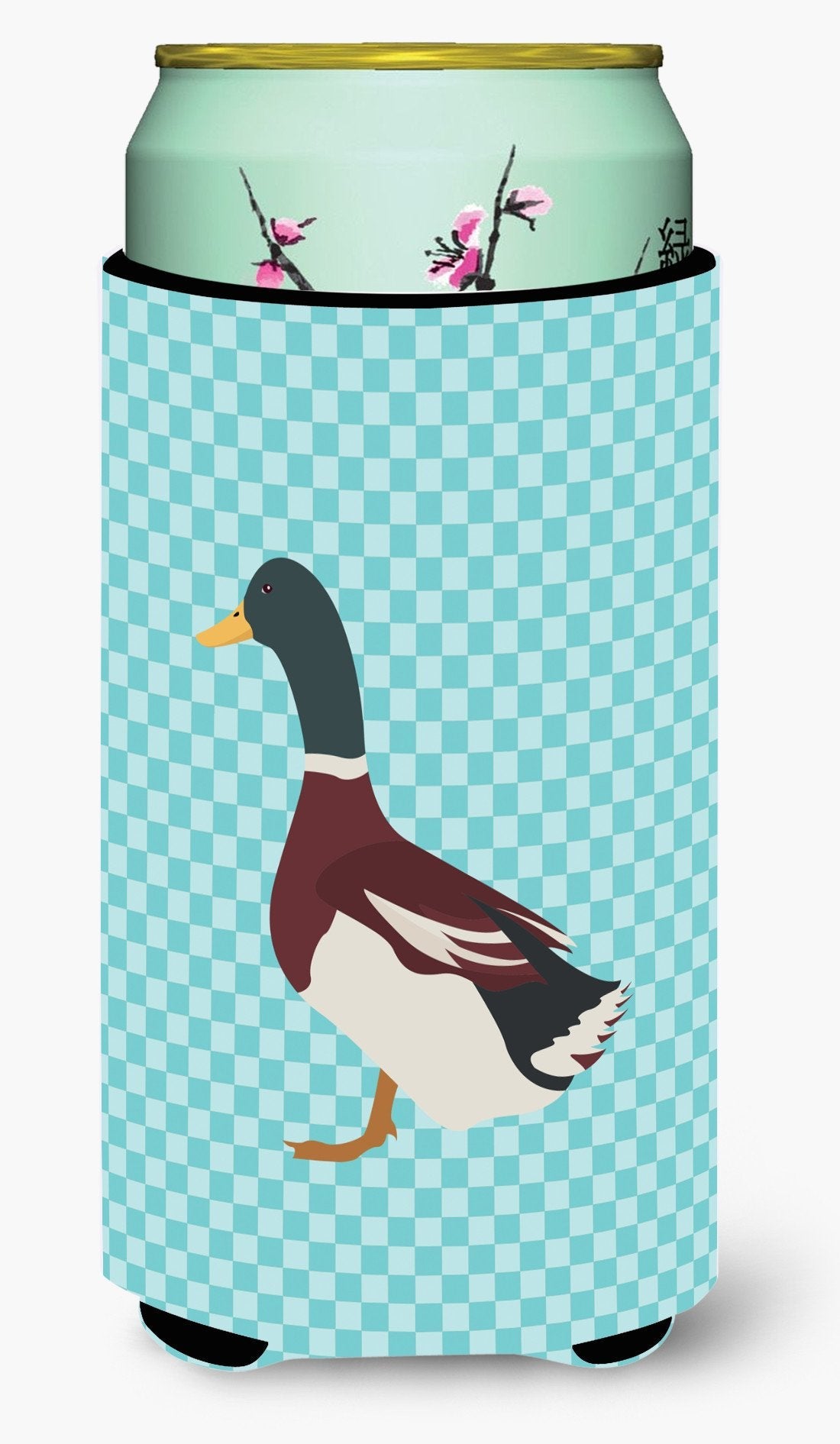 Rouen Duck Blue Check Tall Boy Hugger Can Cooler Sleeve Machine Washable Drink Collapsible Insulator Beverage Insulated Holder